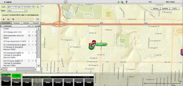 iNetMobile in-field application showing a live map with unit location and incident details